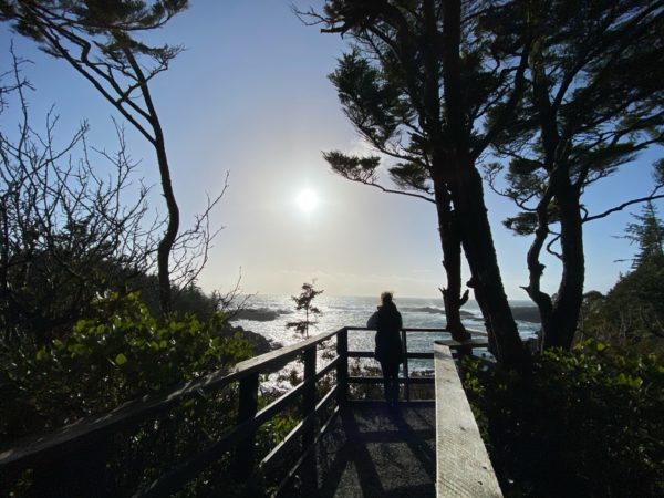 Picture of someone looking over the ocean on the wild pacific trail in Ucluelet