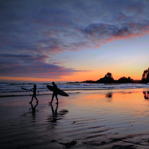 Image of people surfing on the beach of Tofino